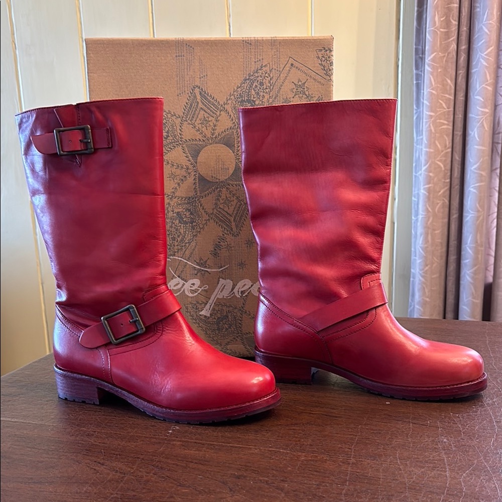 Free People Ride Or Die Engineer Boots.  Chilli Papper Red